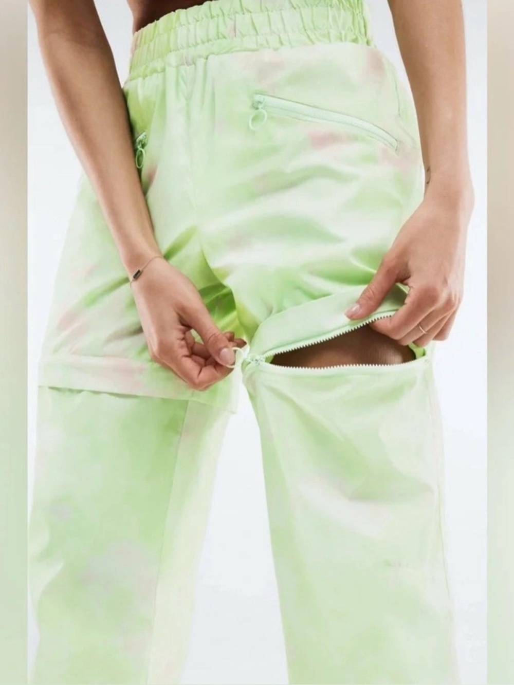 NWT Fabletics women’s  Tie-Dye Convertible Cargo track pants- Light Green & Pink